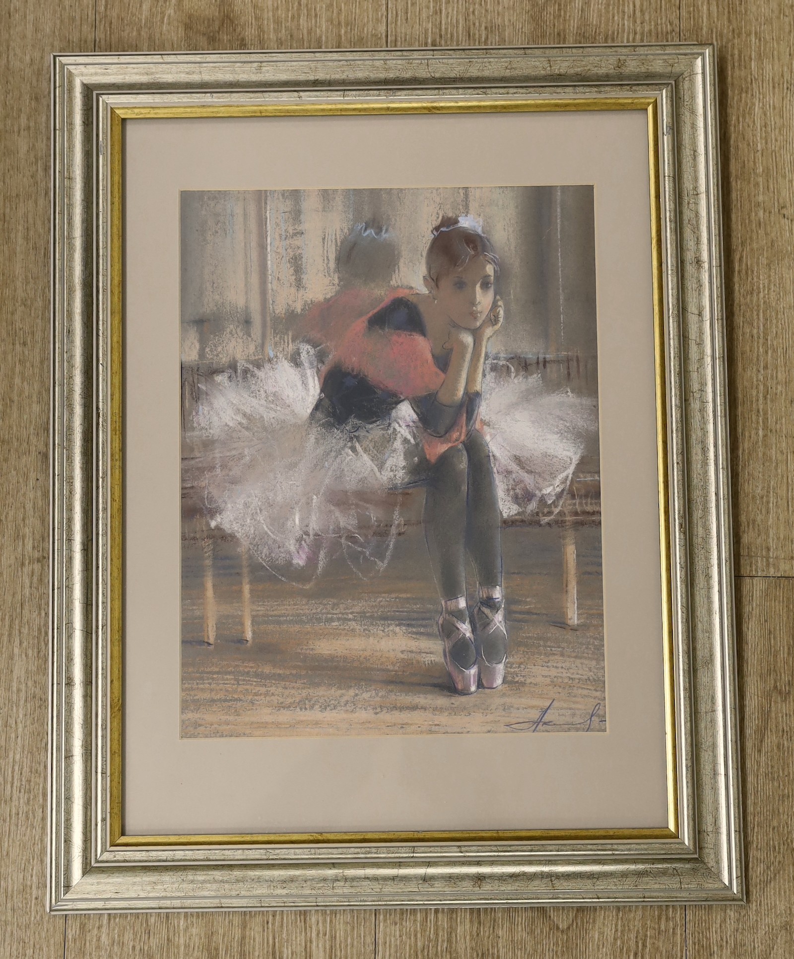 Russian School, pastel, Young ballerina, indistinctly signed, 33 x 25cm